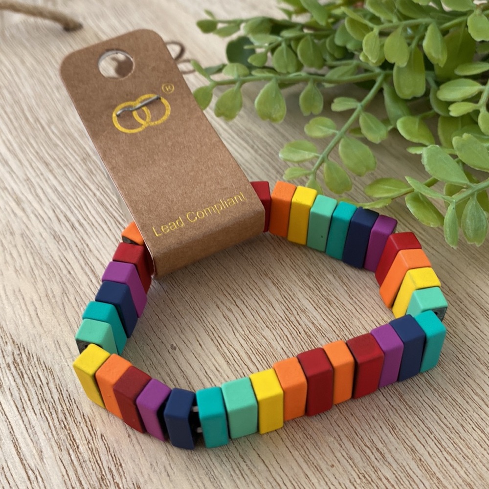 🎉HP🎉 Boutique Rainbow Enamel Block Stretch Bracelet 💗 Multi